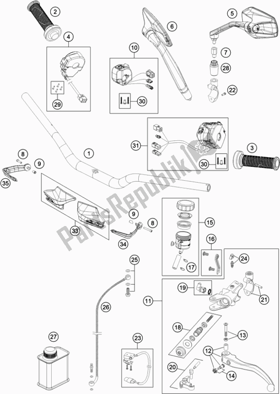 Tutte le parti per il Manubrio, Comandi del KTM 1290 Super Duke Gt,black EU 2020