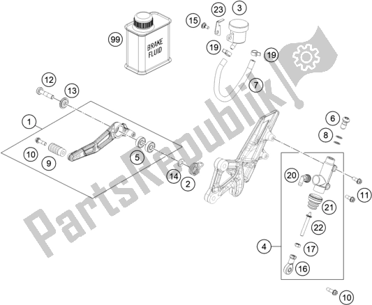 All parts for the Rear Brake Control of the KTM 1290 Super Duke Gt,black EU 2020