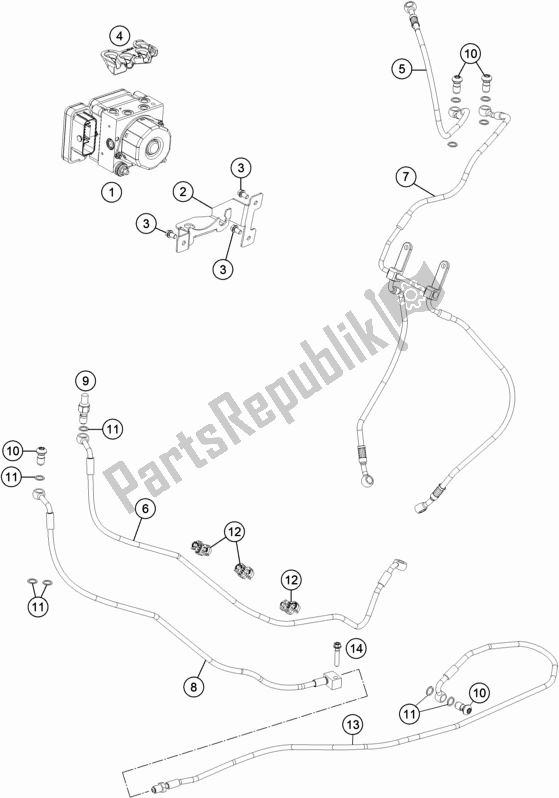 Alle onderdelen voor de Antiblokkeersysteem Abs van de KTM 1290 Super Duke GT Grey 17 EU 2017