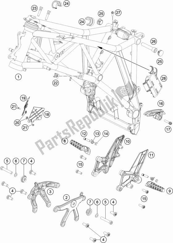 Alle onderdelen voor de Kader van de KTM 1290 Super Duke GT Grey 17 EU 2017