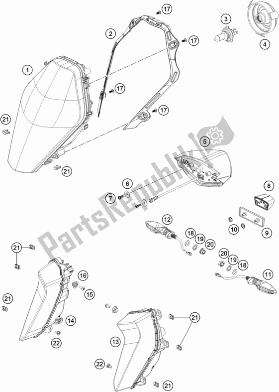 Tutte le parti per il Sistema Di Illuminazione del KTM 1290 Super Duke GT Grey 17 EU 2017