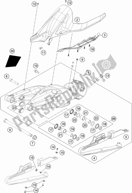 Todas las partes para Brazo Oscilante de KTM 1290 Super Duke GT Grey 17 EU 2017