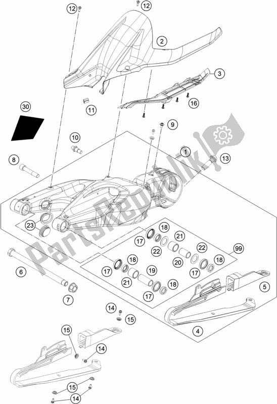 Alle onderdelen voor de Zwenkarm van de KTM 1290 Super Duke GT Grey 17 EU 2017