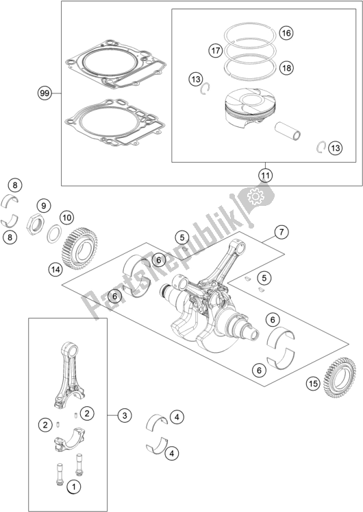 All parts for the Crankshaft, Piston of the KTM 1290 Super Duke Gt,orange EU 2018