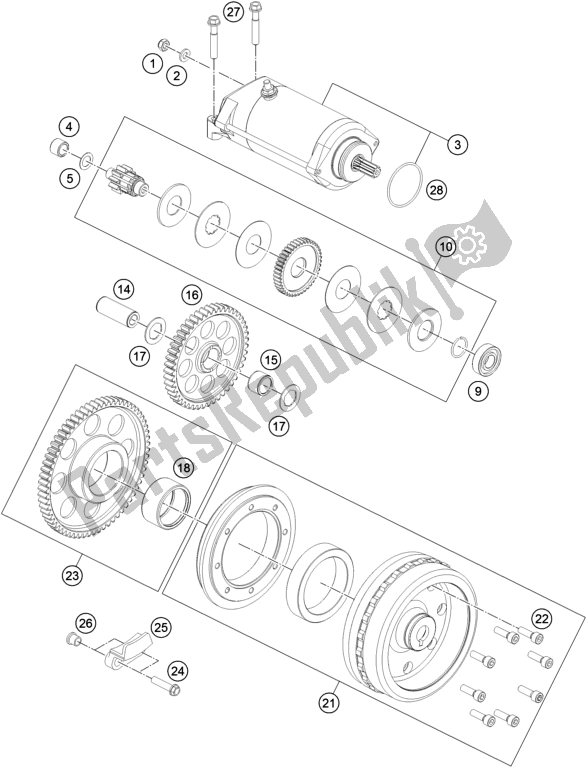 All parts for the Electric Starter of the KTM 1290 Super Duke Gt,orange EU 2018