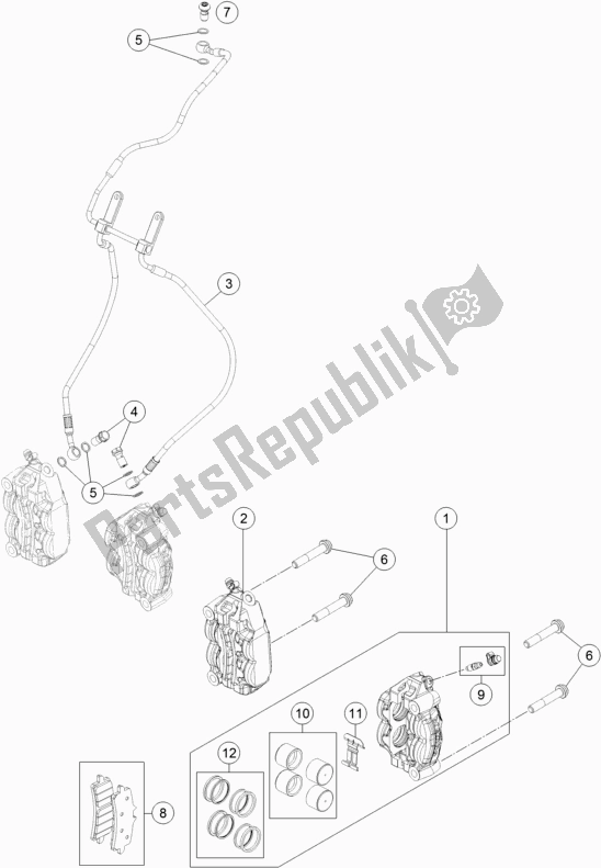 All parts for the Front Brake Caliper of the KTM 1290 Super Duke Gt,orange EU 2018