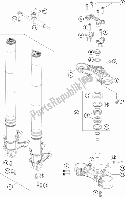 Toutes les pièces pour le Fourche Avant, Triple Serrage du KTM 1290 Super Duke Gt,orange EU 2018