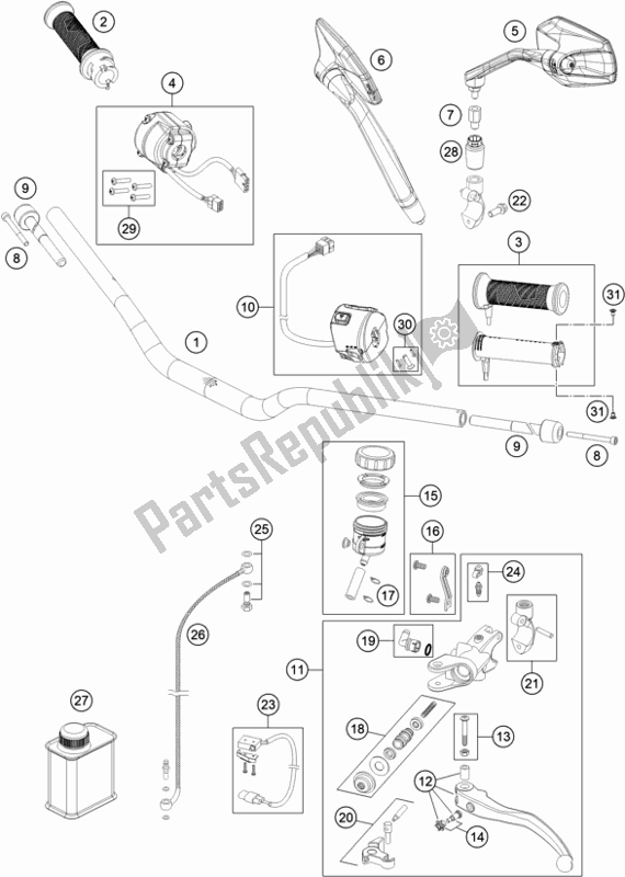 All parts for the Handlebar, Controls of the KTM 1290 Super Duke Gt,orange EU 2018