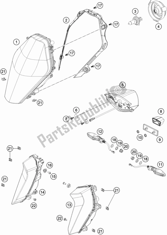 All parts for the Lighting System of the KTM 1290 Super Duke Gt,orange EU 2018