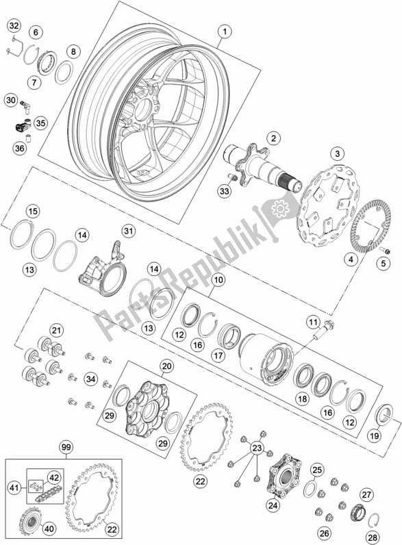 All parts for the Rear Wheel of the KTM 1290 Super Duke Gt,orange EU 2018