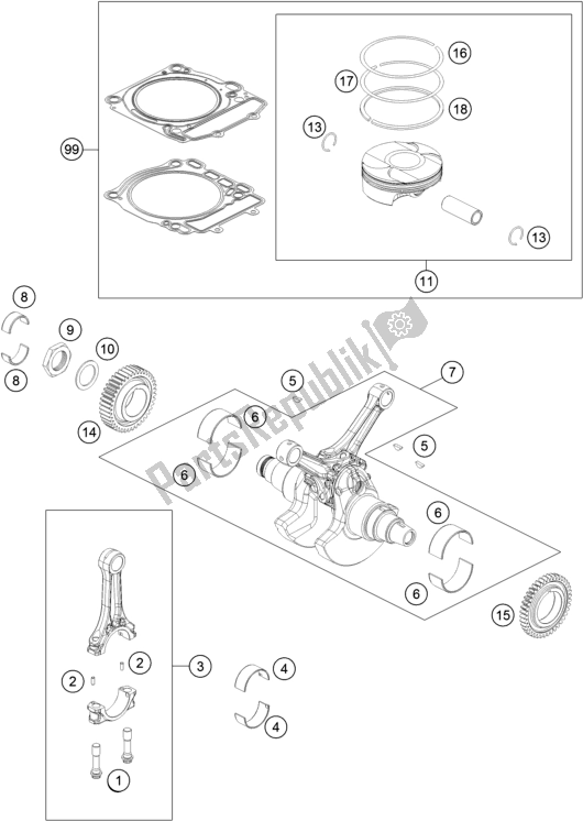 All parts for the Crankshaft, Piston of the KTM 1290 Super Duke Gt,white EU 2019