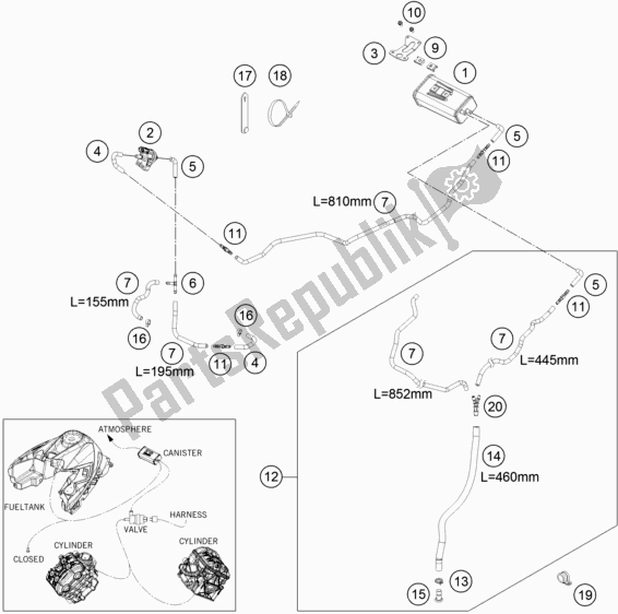 Todas las partes para Recipiente Evaporativo de KTM 1290 Super Duke Gt,white EU 2019