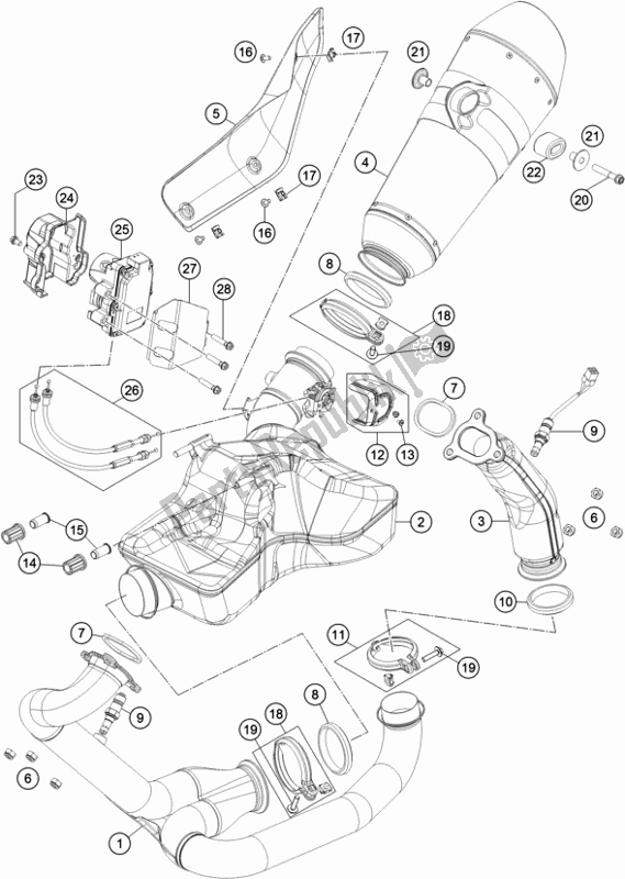 All parts for the Exhaust System of the KTM 1290 Super Duke Gt,white EU 2019