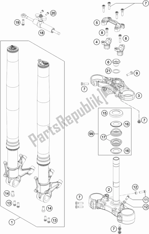 Todas las partes para Horquilla Delantera, Triple Abrazadera de KTM 1290 Super Duke Gt,white EU 2019