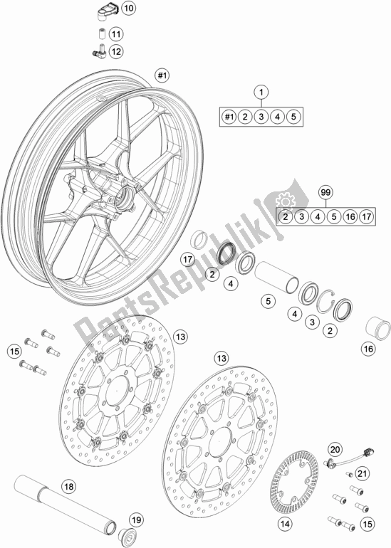 Toutes les pièces pour le Roue Avant du KTM 1290 Super Duke Gt,white EU 2019