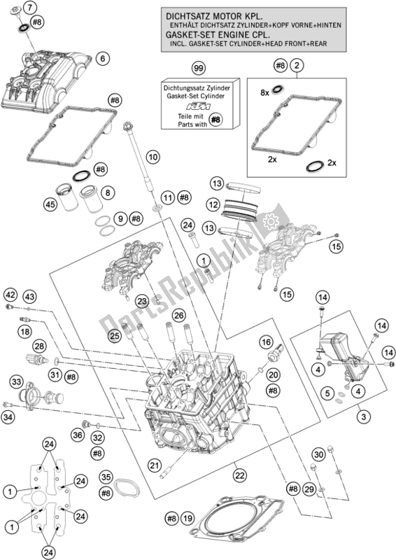 All parts for the Cylinder Head Front of the KTM 1290 Super Duke Gt,white EU 2020