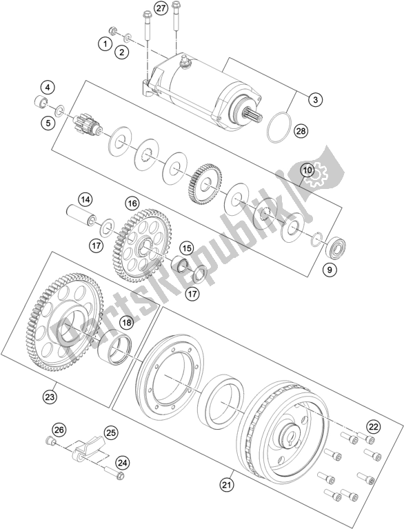 All parts for the Electric Starter of the KTM 1290 Super Duke Gt,white EU 2020