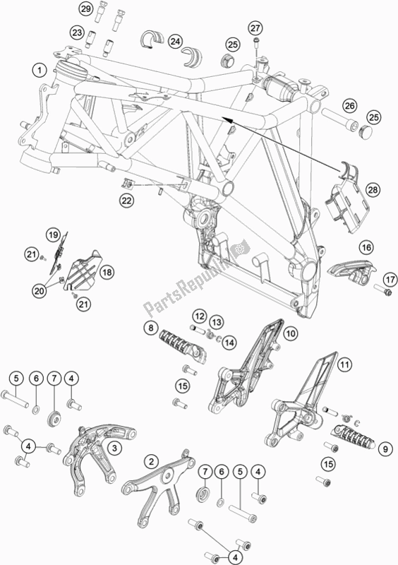 All parts for the Frame of the KTM 1290 Super Duke Gt,white EU 2020