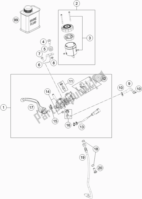 All parts for the Front Brake Control of the KTM 1290 Super Duke Gt,white EU 2020