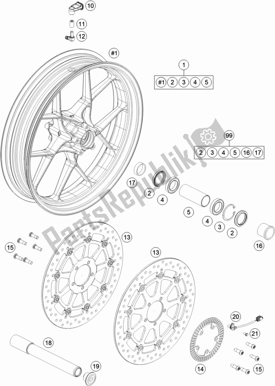 All parts for the Front Wheel of the KTM 1290 Super Duke Gt,white EU 2020