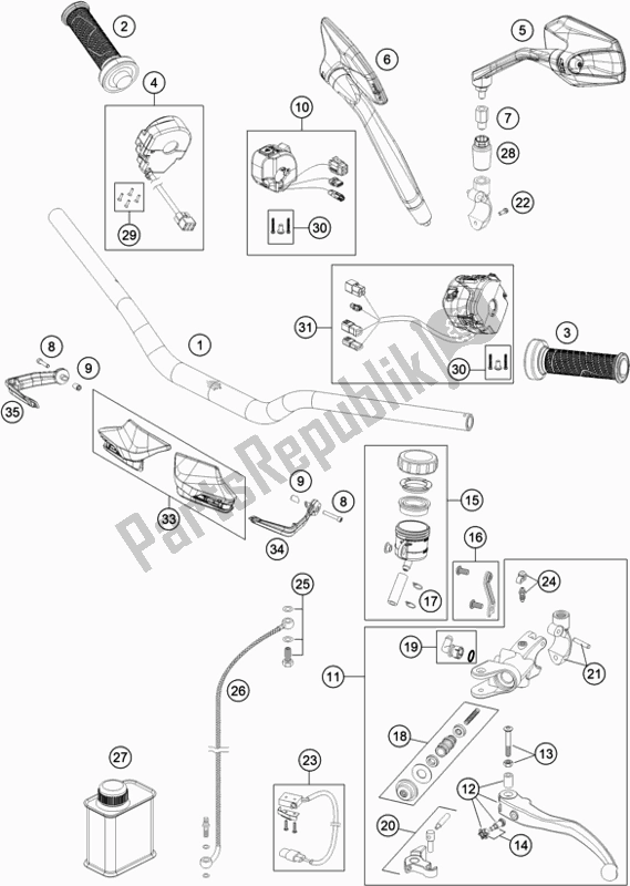 All parts for the Handlebar, Controls of the KTM 1290 Super Duke Gt,white EU 2020