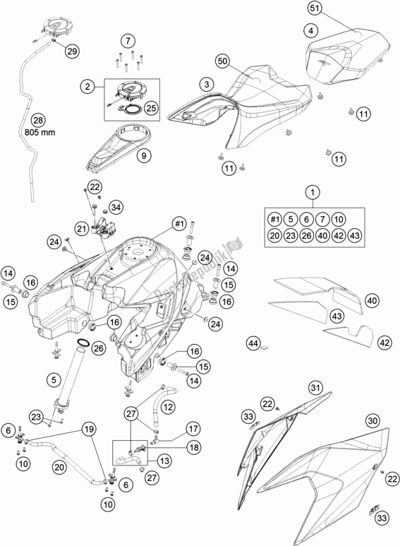 All parts for the Tank, Seat of the KTM 1290 Super Duke Gt,white EU 2020