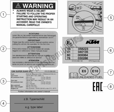 Wszystkie części do Technic Information Sticker KTM 1290 Super Duke Gt,white EU 2020