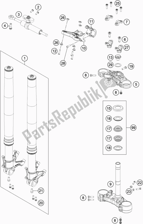 Tutte le parti per il Forcella Anteriore, Pinza Tripla del KTM 1290 Super Duke R,black EU 2018