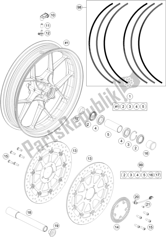 Todas las partes para Rueda Delantera de KTM 1290 Super Duke R,black EU 2018