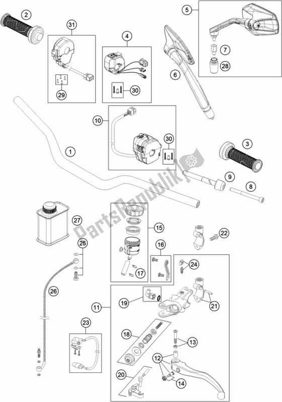 Todas las partes para Manillar, Controles de KTM 1290 Super Duke R,black EU 2018