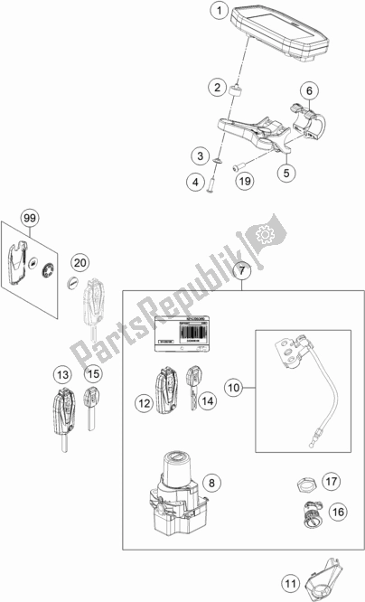 Alle onderdelen voor de Instrumenten / Sluitsysteem van de KTM 1290 Super Duke R,black EU 2018