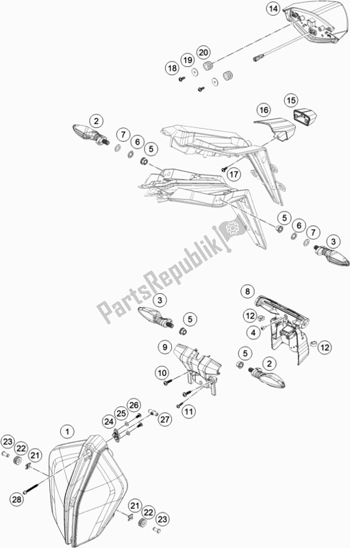 All parts for the Lighting System of the KTM 1290 Super Duke R,black EU 2018