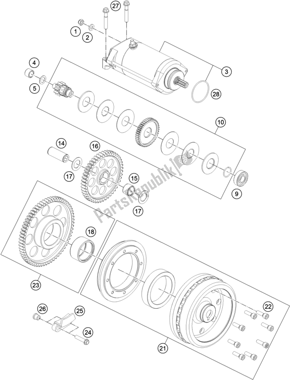 All parts for the Electric Starter of the KTM 1290 Super Duke R,black EU 2019
