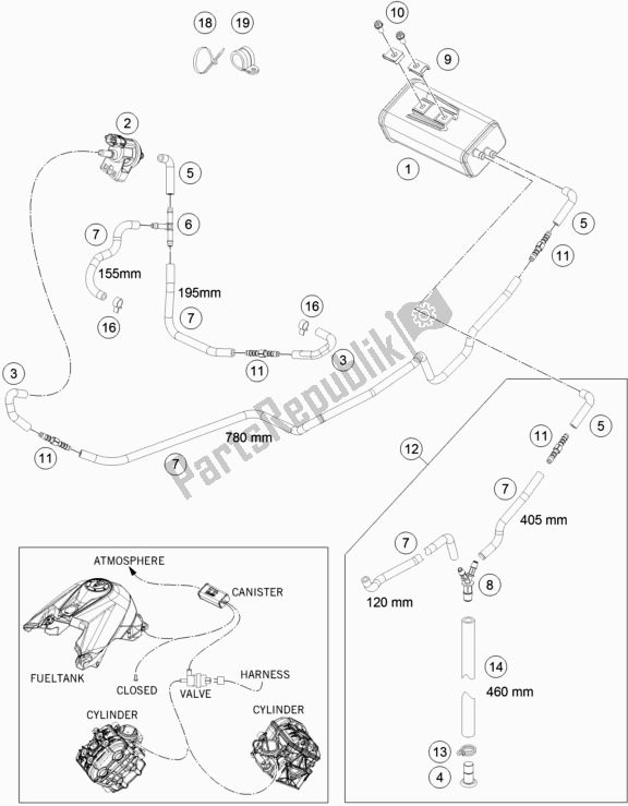 Tutte le parti per il Contenitore Per Evaporazione del KTM 1290 Super Duke R,black EU 2019