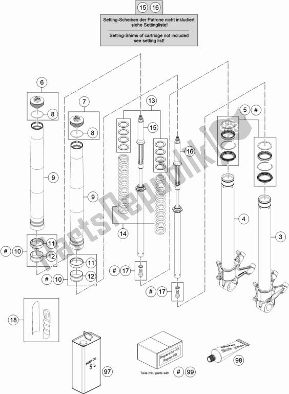 Todas las partes para Horquilla Delantera Desmontada de KTM 1290 Super Duke R,black EU 2019