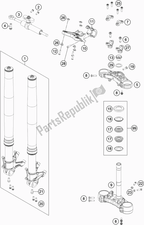 All parts for the Front Fork, Triple Clamp of the KTM 1290 Super Duke R,black EU 2019