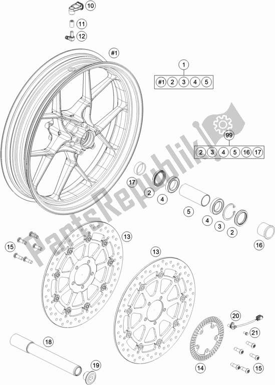 All parts for the Front Wheel of the KTM 1290 Super Duke R,black EU 2019