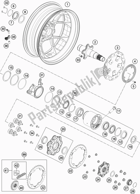 Tutte le parti per il Ruota Posteriore del KTM 1290 Super Duke R,black EU 2019