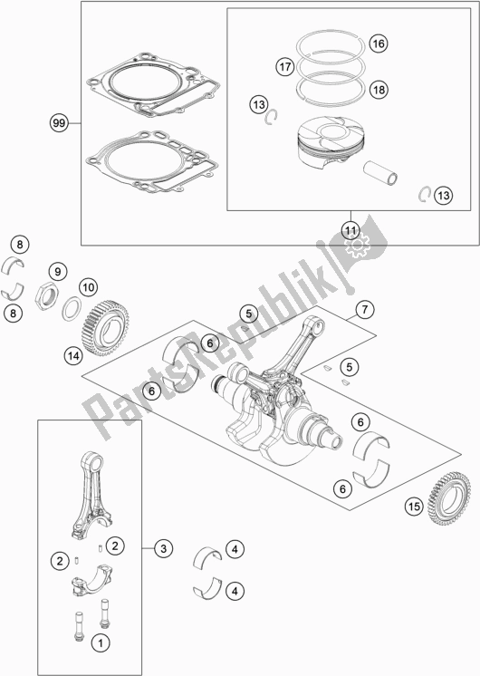 All parts for the Crankshaft, Piston of the KTM 1290 Super Duke R,black EU 2020