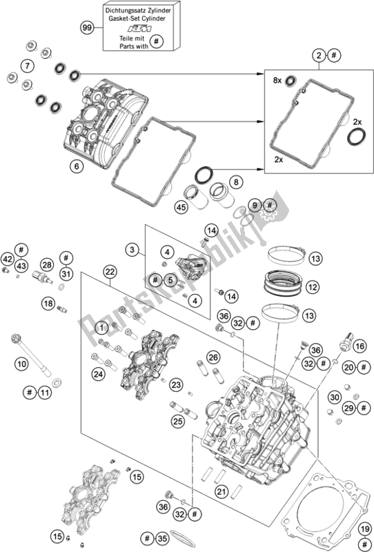 All parts for the Cylinder Head Front of the KTM 1290 Super Duke R,black EU 2020