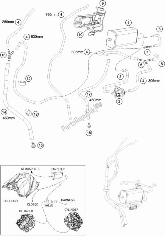 All parts for the Evaporative Canister of the KTM 1290 Super Duke R,black EU 2020