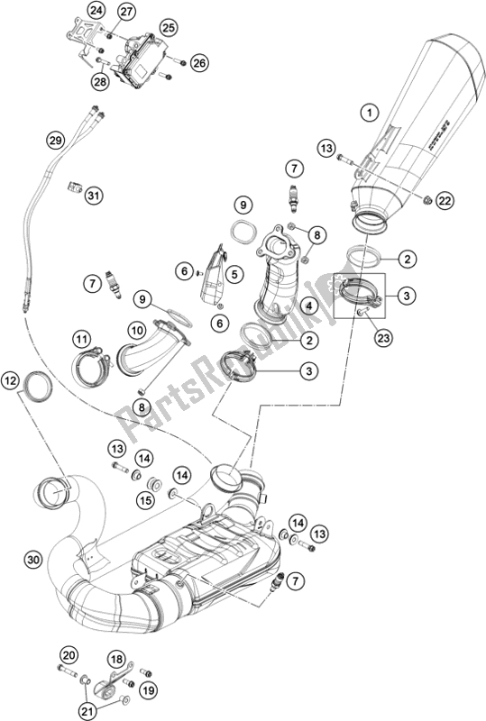 Toutes les pièces pour le Système D'échappement du KTM 1290 Super Duke R,black EU 2020