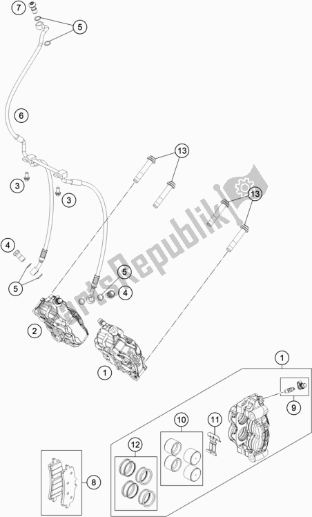 Toutes les pièces pour le étrier De Frein Avant du KTM 1290 Super Duke R,black EU 2020