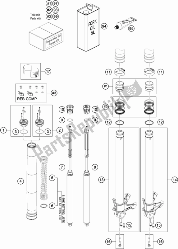 Toutes les pièces pour le Fourche Avant Démontée du KTM 1290 Super Duke R,black EU 2020