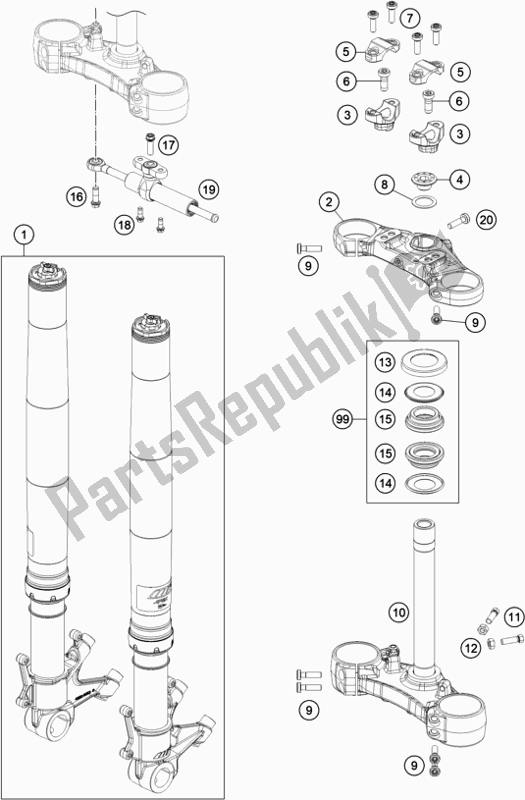 All parts for the Front Fork, Triple Clamp of the KTM 1290 Super Duke R,black EU 2020