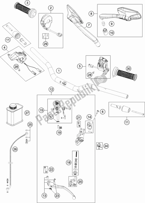Todas as partes de Guiador, Controles do KTM 1290 Super Duke R,black EU 2020