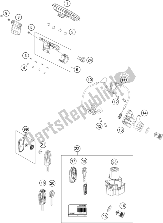 All parts for the Instruments / Lock System of the KTM 1290 Super Duke R,black EU 2020