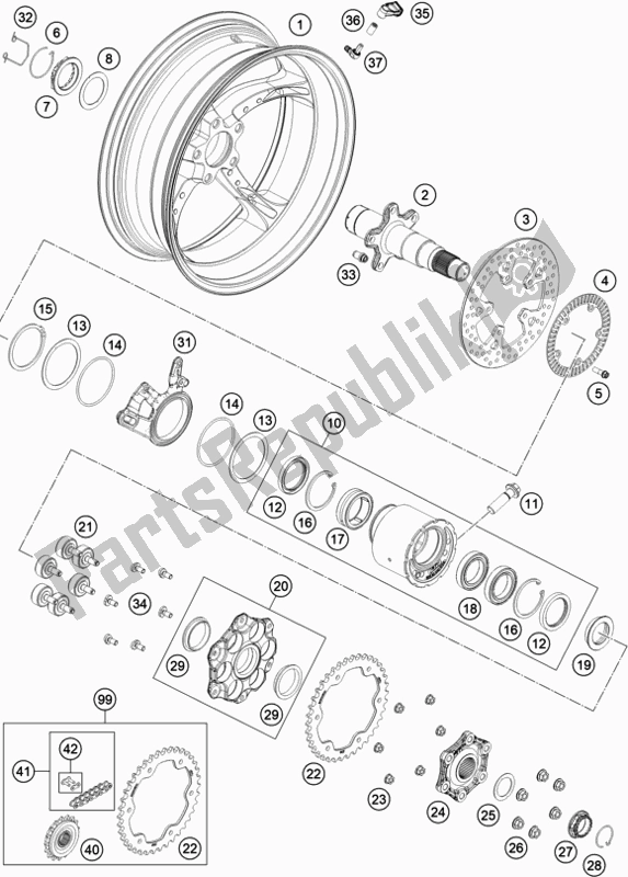 Todas las partes para Rueda Trasera de KTM 1290 Super Duke R,black EU 2020