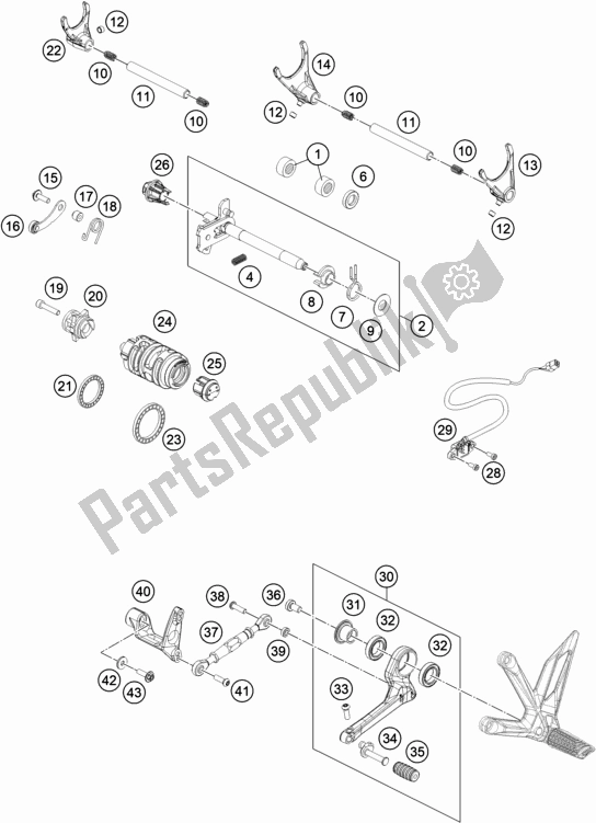 Toutes les pièces pour le Mécanisme De Changement du KTM 1290 Super Duke R,black EU 2020