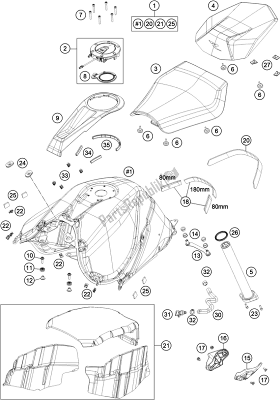 All parts for the Tank, Seat of the KTM 1290 Super Duke R,black EU 2020